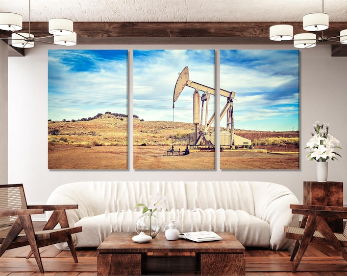 Large Oil Pump Jack Canvas Print, Industrial Landscape Wall Art, Large Oilfield Machinery Artwork, Texas Desert Canvas Art for Office Decor