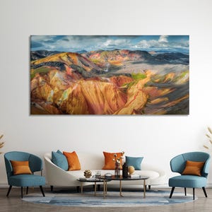 Iceland Wall Art - Panoramic Landmannalaugar Canvas Art, Colorful Mountain Landscape Print, Nature-Inspired Art for Home & Office Wall Decor
