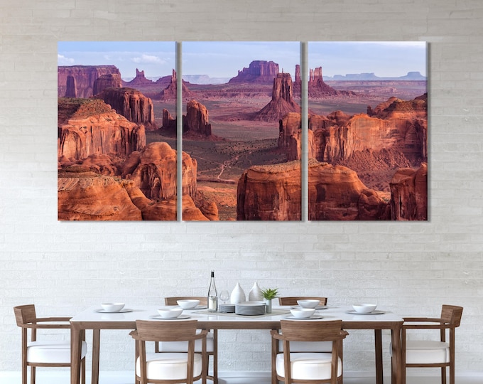 Monument Valley Canvas Wall Art, 5-Panel Desert Landscape Print, Red Rock Canyon Art, Western Nature Decor for Living Room, Arizona Wall Art