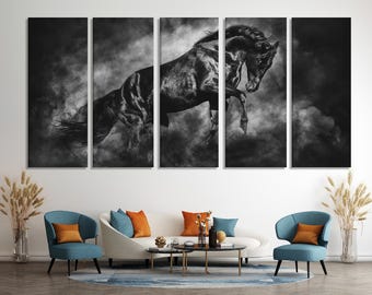 Black Horse Wall Art, Large Equine Canvas Print, Black Stallion Artwork, Modern Horse Art Print, Oversized Wall Decor, Horse Lover Gift Idea
