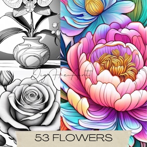 Flowers coloring pages for kids and adults, adorable flower coloring book to relax at home and enjoy free time printable PDF coloring sheets