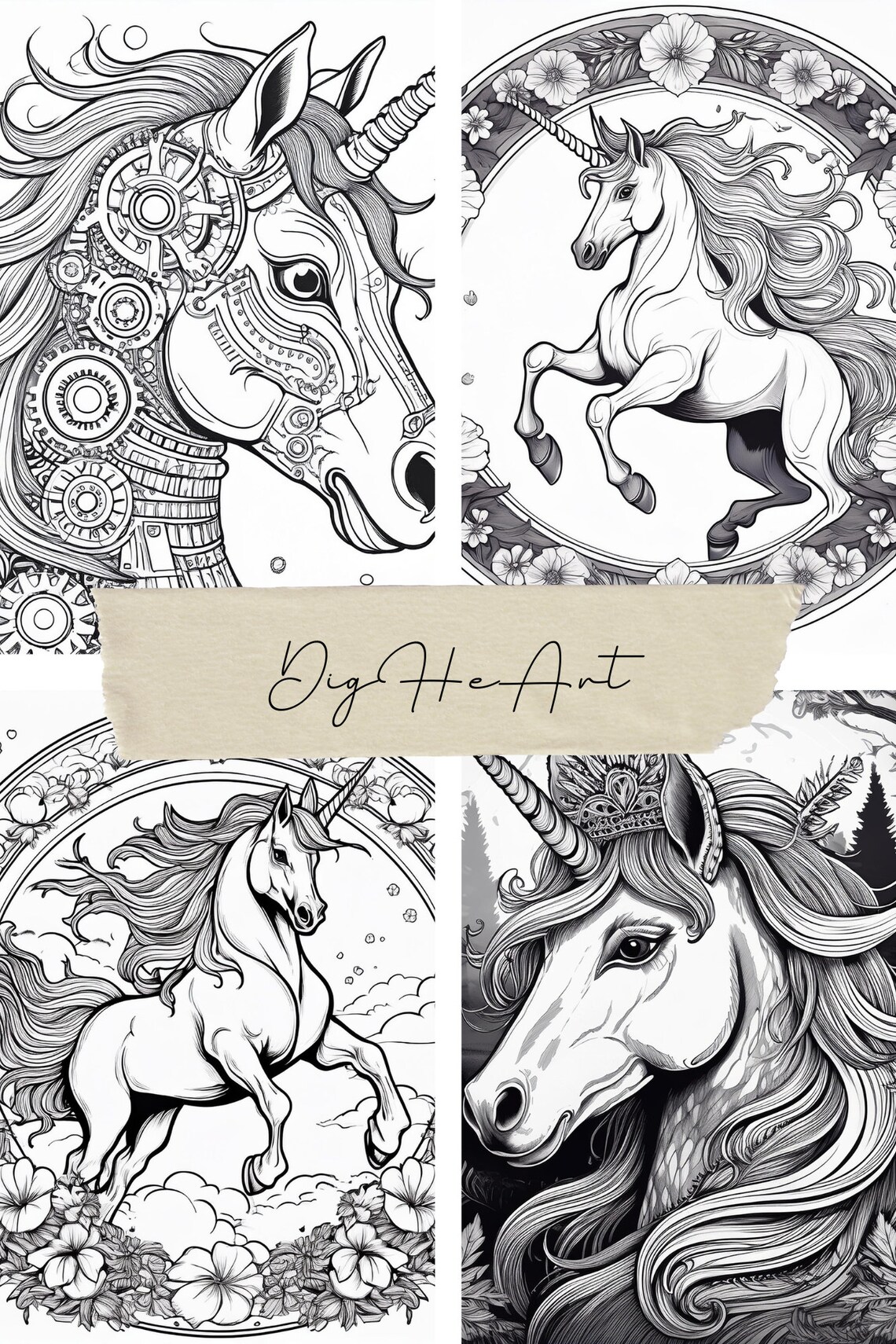 Unicorns Coloring Pages for Kids and Adults, Adorable Unicorns Book to ...