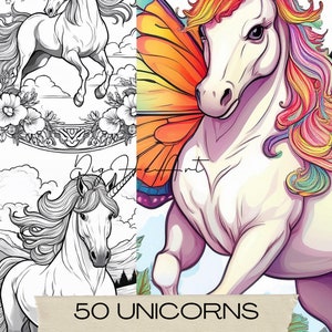 Unicorns Coloring pages for kids and adults, adorable unicorns book to relax at home and enjoy free time, printable PDF coloring sheets.