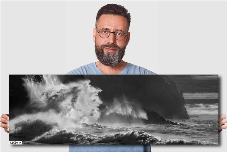 Cape Disappointment King Tide Wave, B&W Etsy