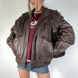 Blouson bomber oversize fait main en cuir d'agneau souple pour femme | Veste oversize en cuir marron pour femmes, tenue décontractée, femme