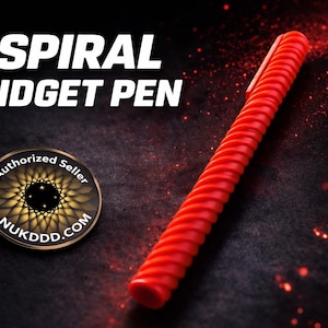 May include: A red spiral fidget pen with a textured design. The pen is set against a dark background with the words "SPIRAL FIDGET PEN" in white. An "Authorized Seller" badge is also visible.