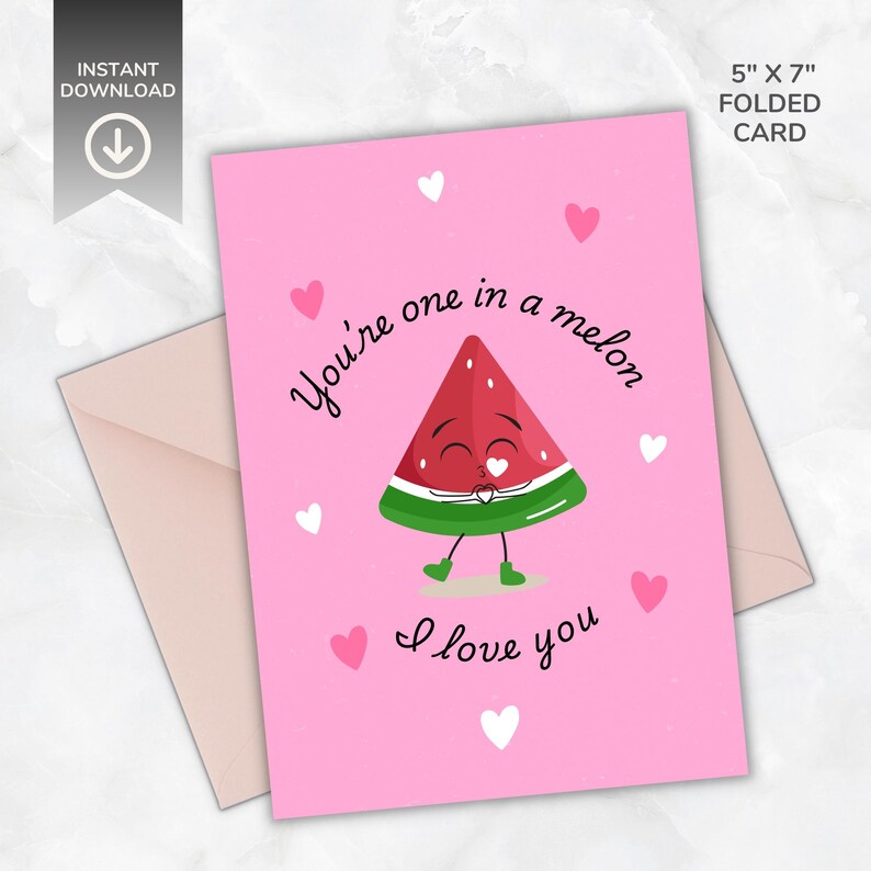 Funny Watermelon Love Card: Printable Anniversary Card (PDF Download ...