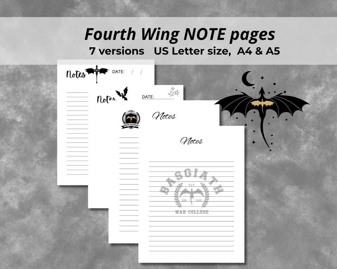 Fourth Wing Printable Notes Pages | Dragon Rider Stationery | Fantasy ...