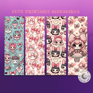 Coquette-bladwijzerset, afdrukbare digitale download, schattig strikontwerp, accessoires voor boekenliefhebber, leesgrage cadeau voor haar, instant download