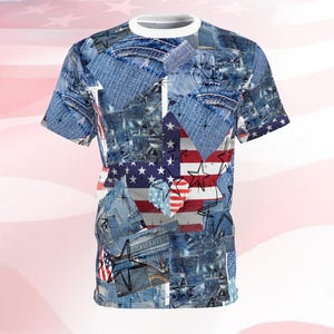 Patriotic Denim Print T-Shirt: Unisex Americana Style