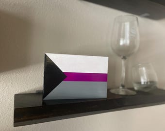 Demisexual Pride Flag | Handcrafted 3D Wooden Mini Wall Art with Glitter Accent