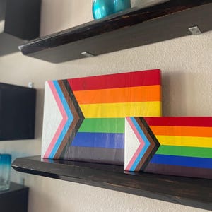 Progress Pride Flag | Handcrafted 3D Wooden Wall Art | 8x12 with Glitter Detail | Inspirational Message Home Decor, Desk Plaque, Gifts