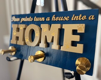 Paw Prints Turn a House Into a Home | 3-Peg Wooden Hanging Rack Storage Solution