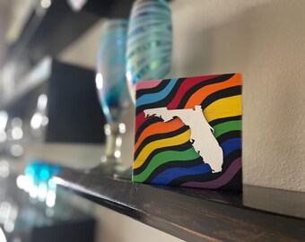 Florida LGBTQ+ Pride | Rainbow Waves | Handcrafted 3D Wooden Mini Desk Plaque
