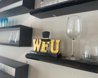 Wake Forest Demon Deacons Inspired Handpainted 3D Wooden Tabletop Sign | WFU with Top Hat | College Admission, Graduation, Sports Fan Gifts