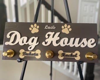 Dog or Cat Paw Print Custom 3-Peg Wooden Hanging Rack | Personalized Storage Solution