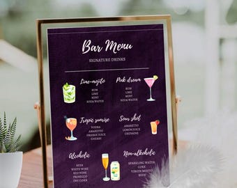 Featured Signature Drink Sign Bar Menu Template Minimalist Printable Bar Menu Modern Editable Drink Menu Template