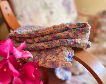 Rainbow theme nursery blanket toddler room vintage inspired baby shower gift handmade crochet blanket baby soft cottagcore nursery blanket