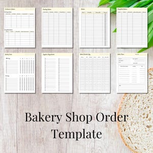 Bakery Shop Customer order organizer template with supply list template with weekly task/ schedule template with order delivery date tracker