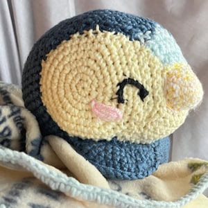 Blue lovey blanket for baby plushie blanket nature inspired toile baby blanket comfort toy for baby plushie toy for baby boy comfort blanket