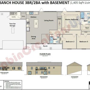 Ranchhuis met kelder: 3BR 2BA en garage voor 2 wagens: 1405 m² (begane grond woonkamer). Traditionele ranchstijl met kelder: 1284 m²