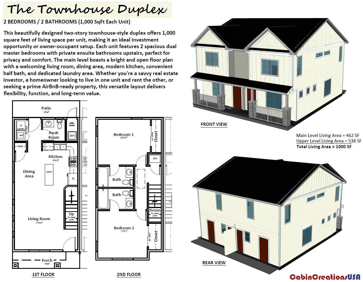 2 Bedroom Duplex Plans - Etsy, image size:1264x984