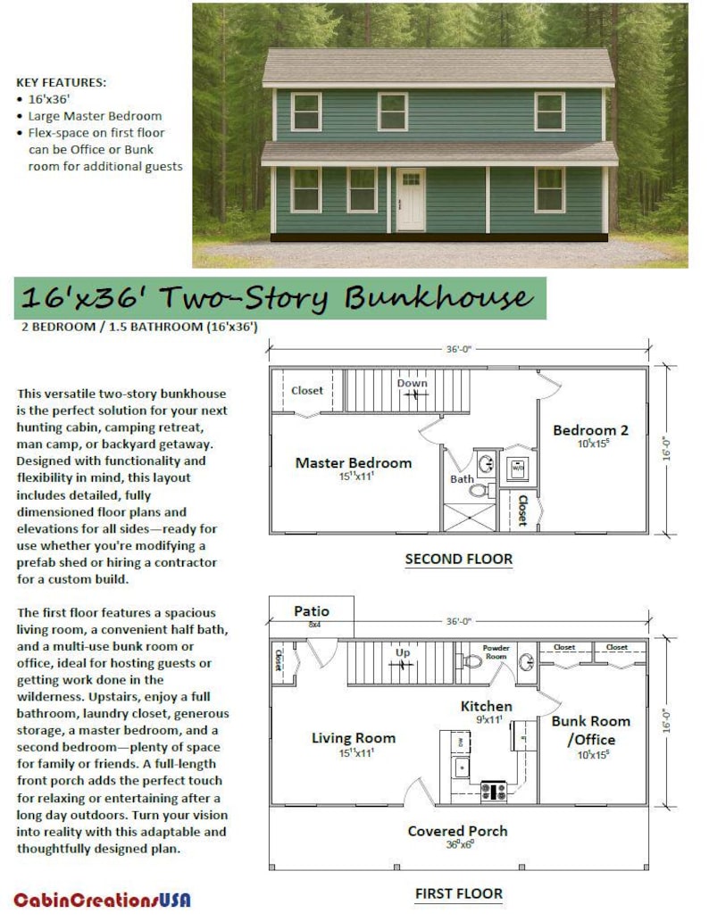 16'x36' Two-story Bunkhouse Plans - Etsy