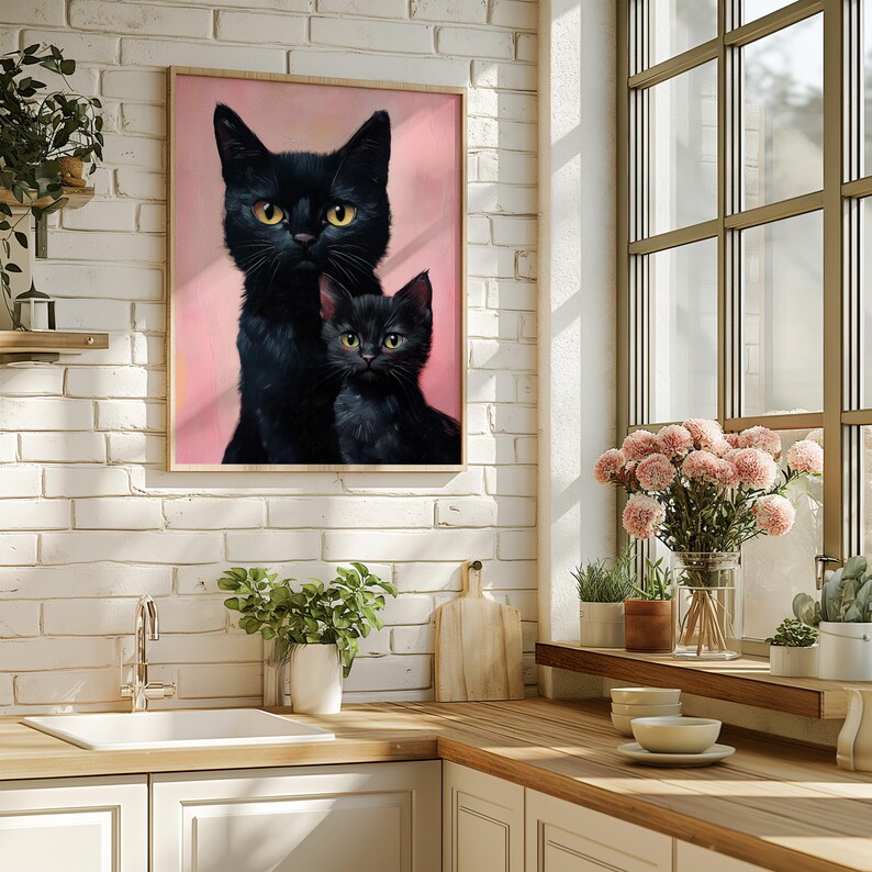 Cat & Kitten Painting Portrait Style Painting mother Cat, Kitten, Oil