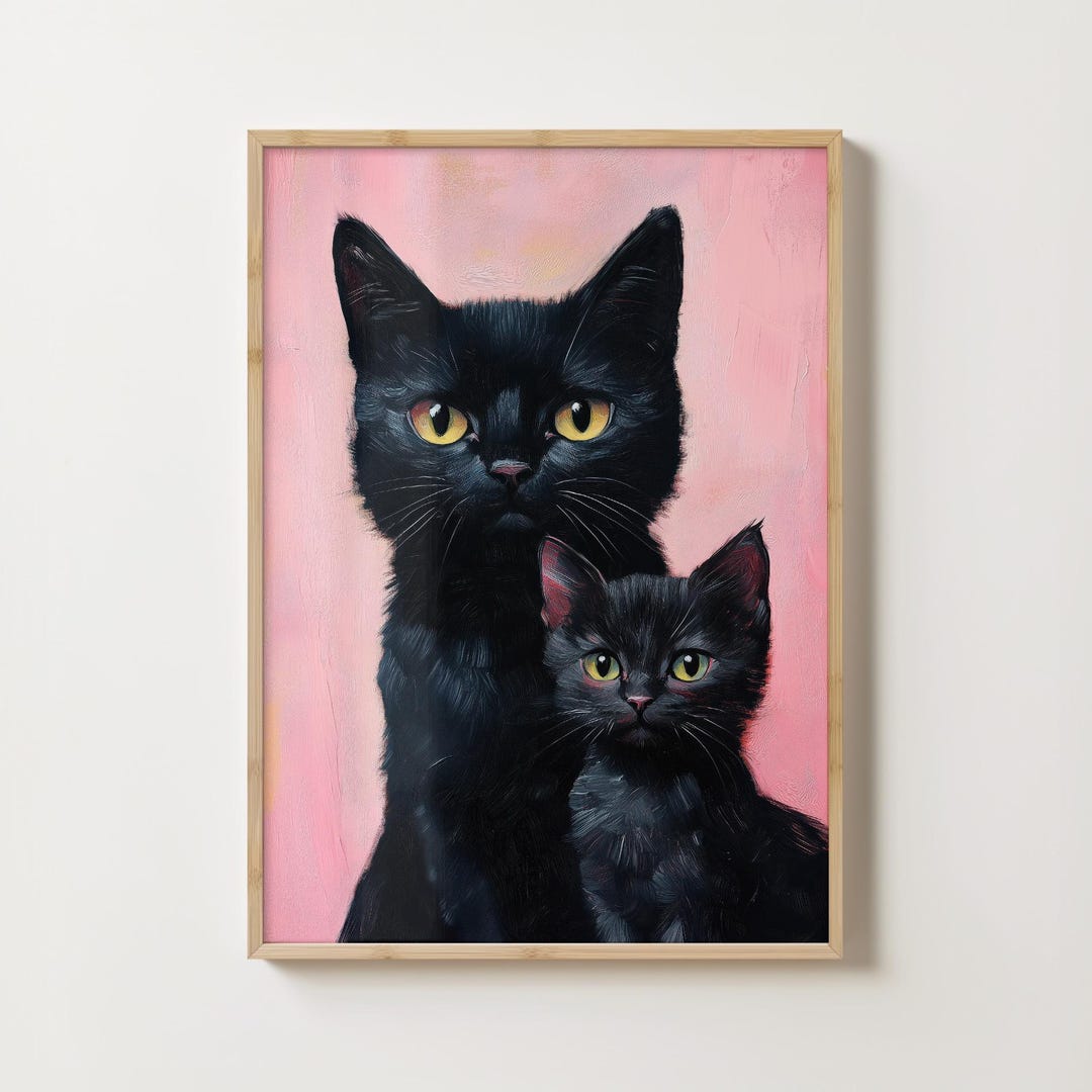 Cat & Kitten Painting Portrait Style Painting mother Cat, Kitten, Oil