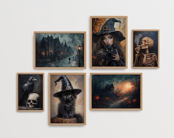 Set of 6 Halloween Art Prints | Digital Art Download Oil Painting Spooky Prints (dark art, goth art, halloween decor, home decor, moody art)