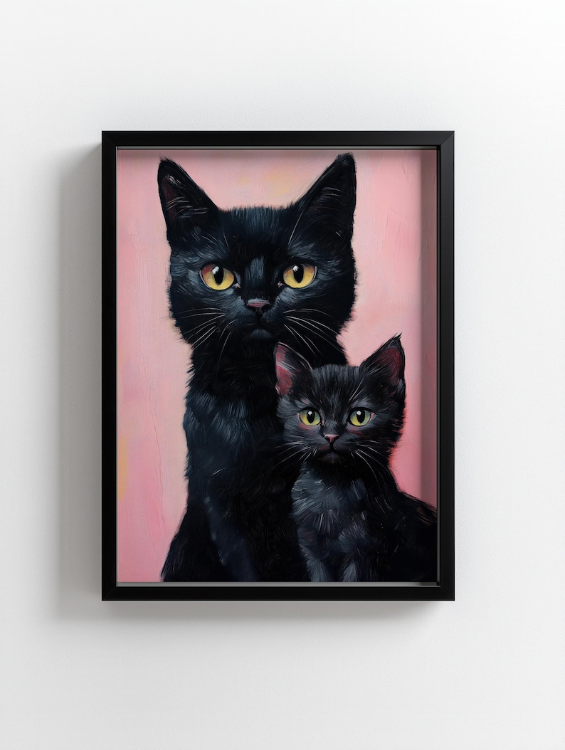 Cat & Kitten Painting Portrait Style Painting mother Cat, Kitten, Oil