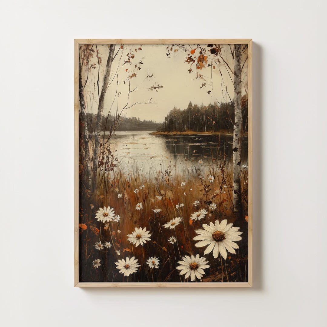 Fall Lake & Meadow Art Print | Autumn Oil Painting (lake Art, Nature ...