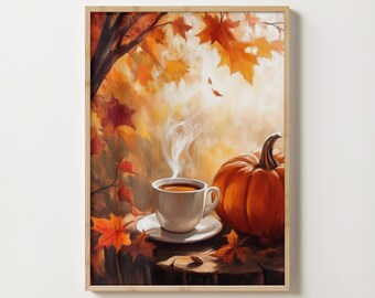 Kaffee & Herbst Kürbis Druck | Herbst Wand Dekor (druckbare Kunst, Kunst an der Wand, Herbst Druck, Ölmalerei, Malerei, Herbst Druck, druckbare Dekoration)