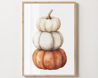 Aquarell Herbst Kürbisse Art Print | Minimalistisch, Cottage Kern, Aquarell, Illustration, Digitale Kunst Download (druckbare Kunst, natur)