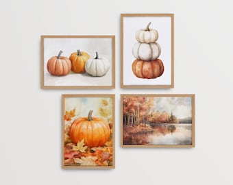 Herbst Print Set | Aquarell & illustrierte Herbst Gemälde (Aquarell Kürbisse, Aquarell Wald, Herbst Kunstdrucke, Herbst Dekor digitaler Download