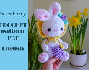 Velvet Easter Bunny (12") PDF Amigurumi Pattern.