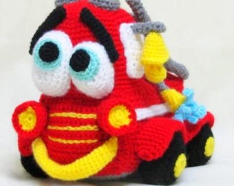 Firetruck Crochet Amigurumi Pattern - Transport Toy (PDF Pattern) (English)