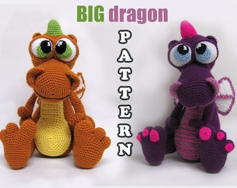 Dragon crochet PDF Amigurumi Pattern - Large Dragon. Дракон крючком - Drachen häkeln