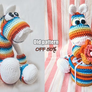 Old Pattern SALE price Rainbow Hippo With a Sneakers Amigurumi Pattern crochet hippo image 2