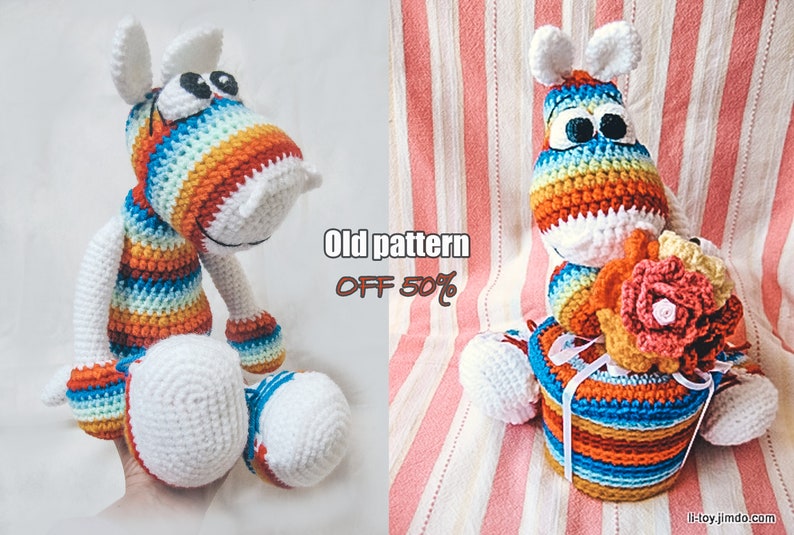 Old Pattern SALE price Rainbow Hippo With a Sneakers Amigurumi Pattern crochet hippo image 2