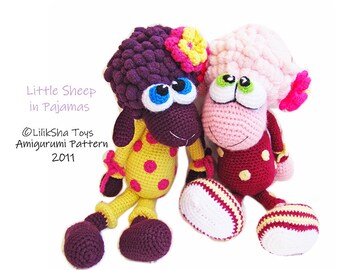 Old Pattern - SALE price - Crochet Little Sheep in Pajamas, With aTiny Duck - PDF Amigurumi Pattern.