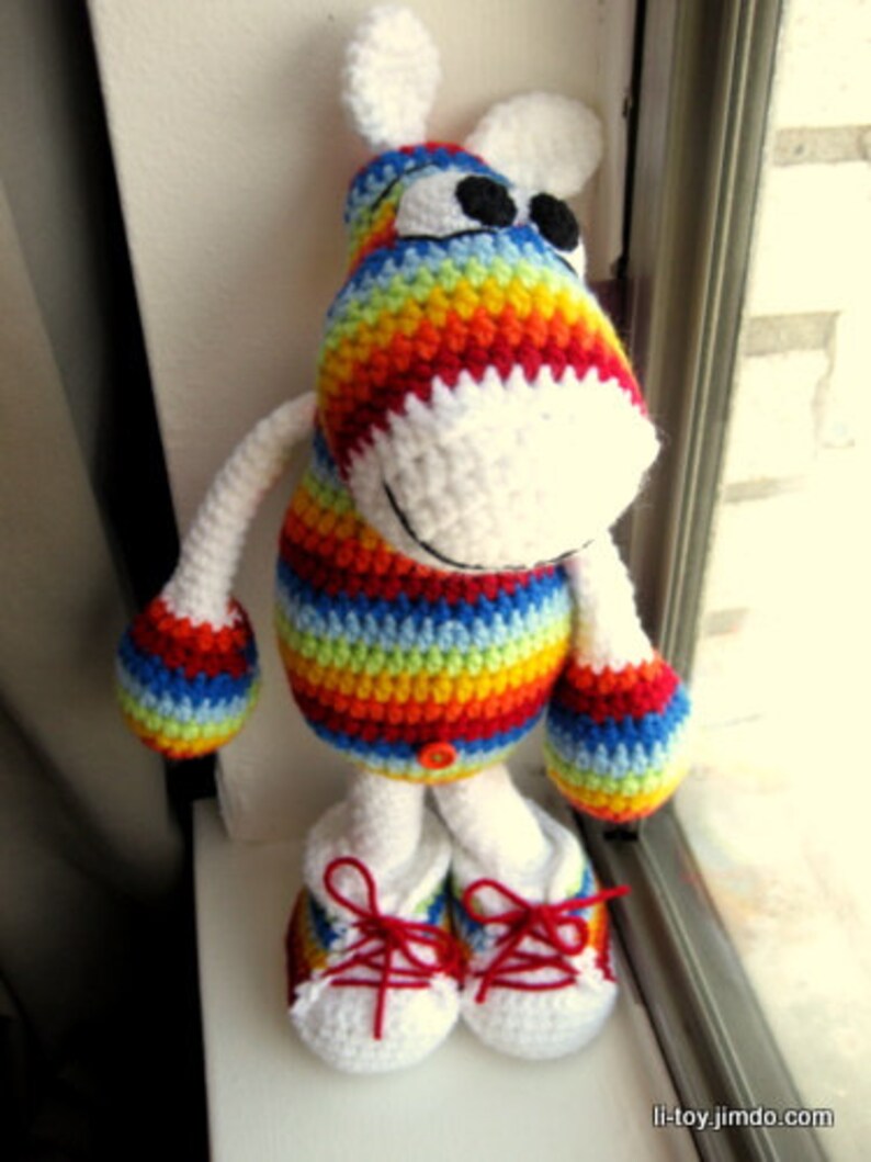 Old Pattern SALE price Rainbow Hippo With a Sneakers Amigurumi Pattern crochet hippo image 7