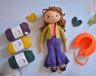 Crochet doll amigurumi pattern. Sima the Doll. With 2 sets of outfits. Crochet PDF Amigurumi Pattern