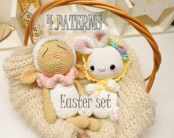 Easter set of 4 patterns - Sleepy Sheepy + Velvet Bunny + Sheep POPCORN +  Sheep in Pajamas *old pattern. PDF Amigurumi Patterns by LilikSha