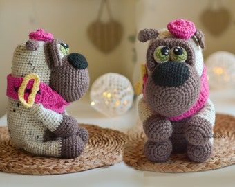 Amigurumi Pattern - Pug Puppy in  Collars and Berets - dog amigurumi. animal crochet.