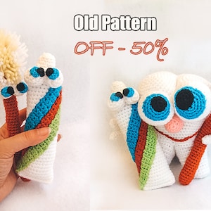 MUSTER- DE! Zahn Zahnbürste und Zahnpasta Häkelanleitung - SALE Preis - Amigurumi Pattern - Häkelanleitung