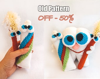 Tooth and  toothbrush and toothpaste  crochet Pattern - SALE price - Amigurumi Pattern -  crochet pattern