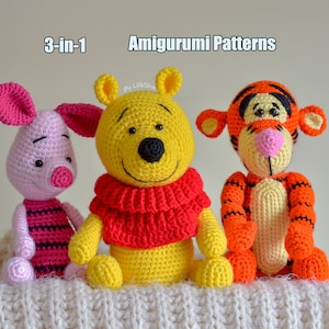 ¡PATRÓN!-ES.   WINNIE the PooH, Piglet y Tigger 3 en 1 - patrones amigurumi