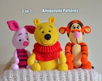 3-in-1 WINNIE the POOH, Piglet and Tigger - amigurumi patterns - crochet patterns