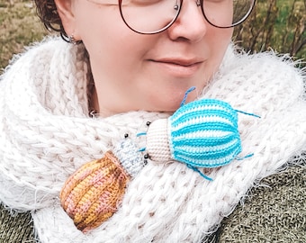 Crochet PDF Amigurumi Pattern - George, the Beetle, wearing striped pants +  video tutorial - how to make the beetle’s back.